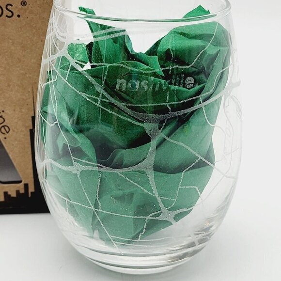 The Uncommon Green Stemless Wine Glass Etched Map of Nashville TN 15 oz Made USA - Picture 2 of 5